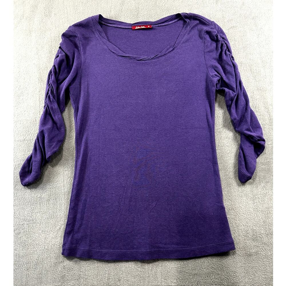 Barbara Lesser Ruched 3/4 Sleeve Blouse Crew Neck Purple Blouse Size Small
